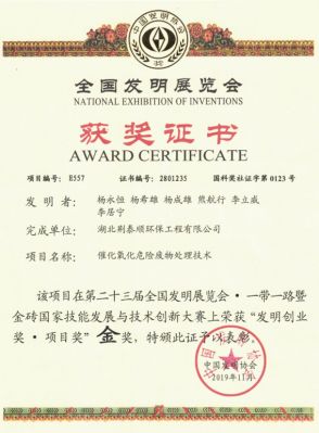 全國(guó)發(fā)明展覽會(huì)金獎(jiǎng)證書(shū)